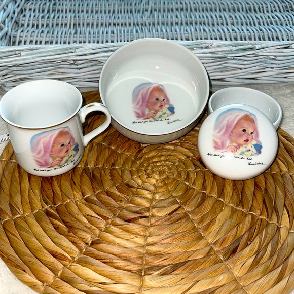 Baby's 1st Gift Porcelain Bowl-Trinket Dish & Cup Roman 1984 By Frances Hook - Picture 1 of 9